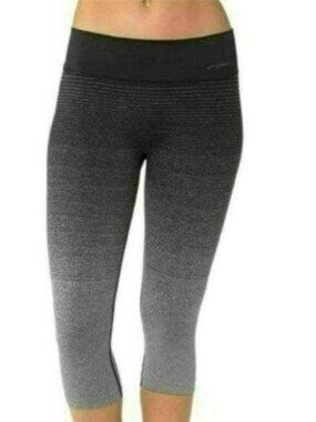Brooks Streaker Women's Small Black & Gray Striped Capri Athletic Leggings